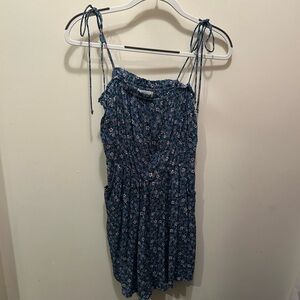 blue flowery aeropostale sundress with pockets ties at shoulders